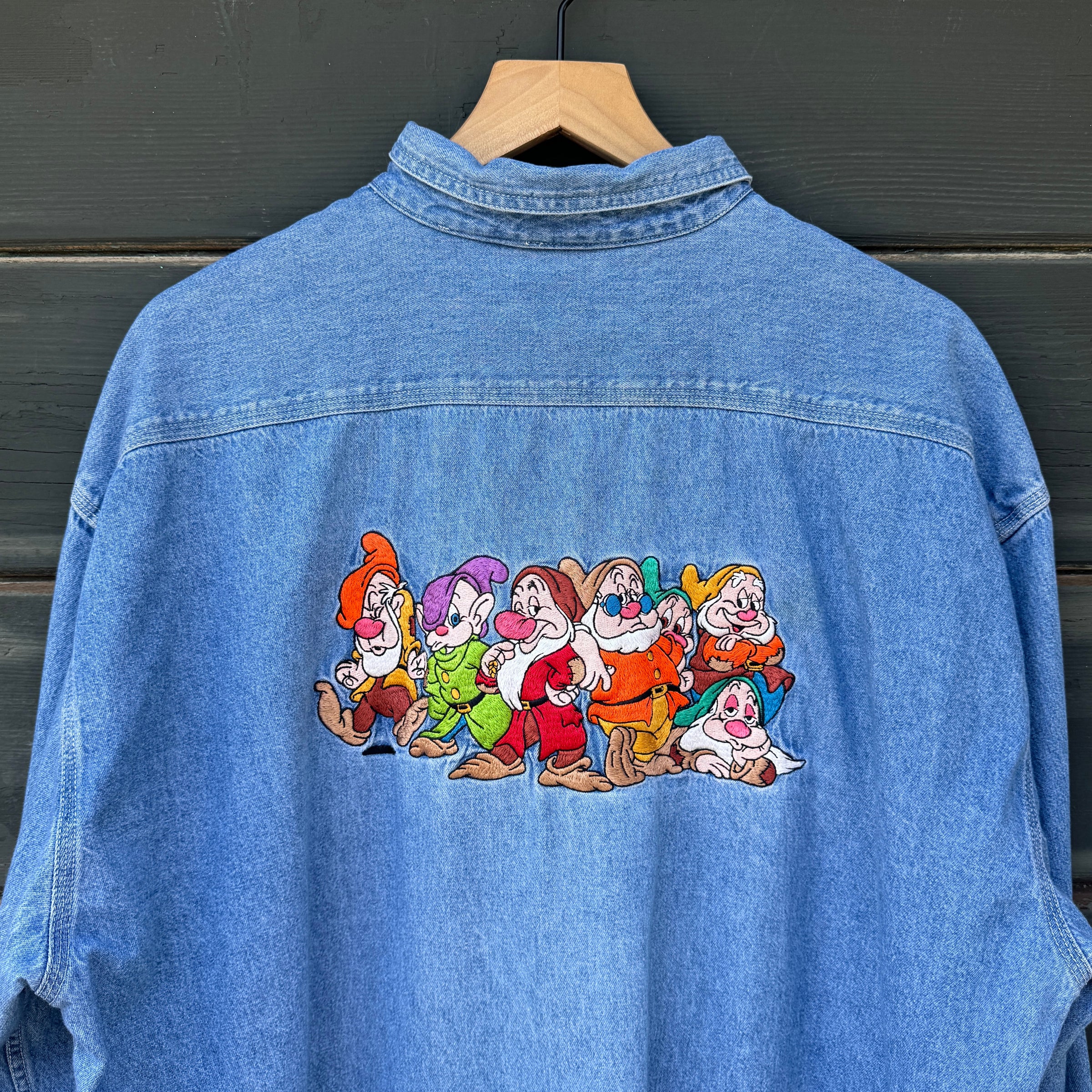 Vintage 1990s Disney Seven Dwarves Embroidered Denim Shirt
