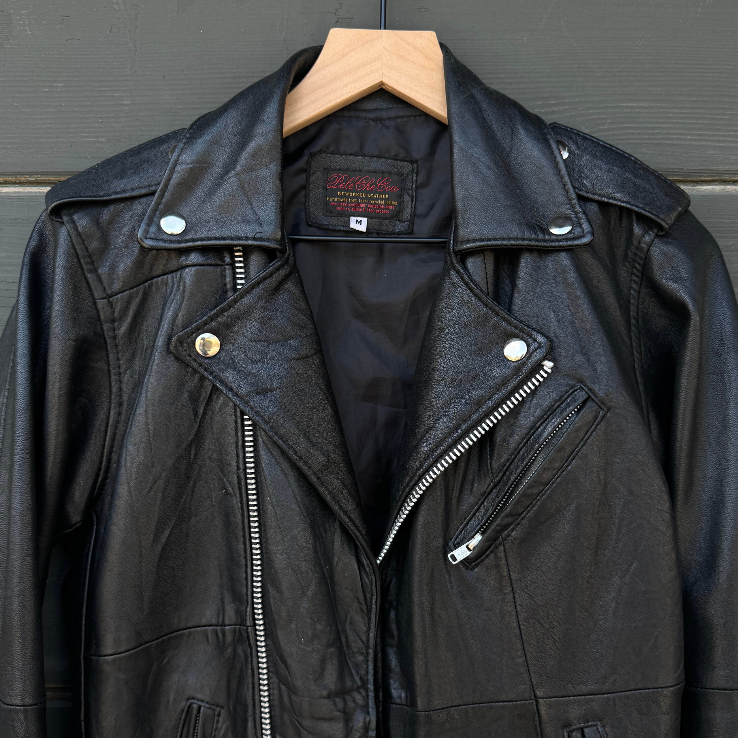 Recycled Black Leather Motorcycle Jacket Highway 1 Trading